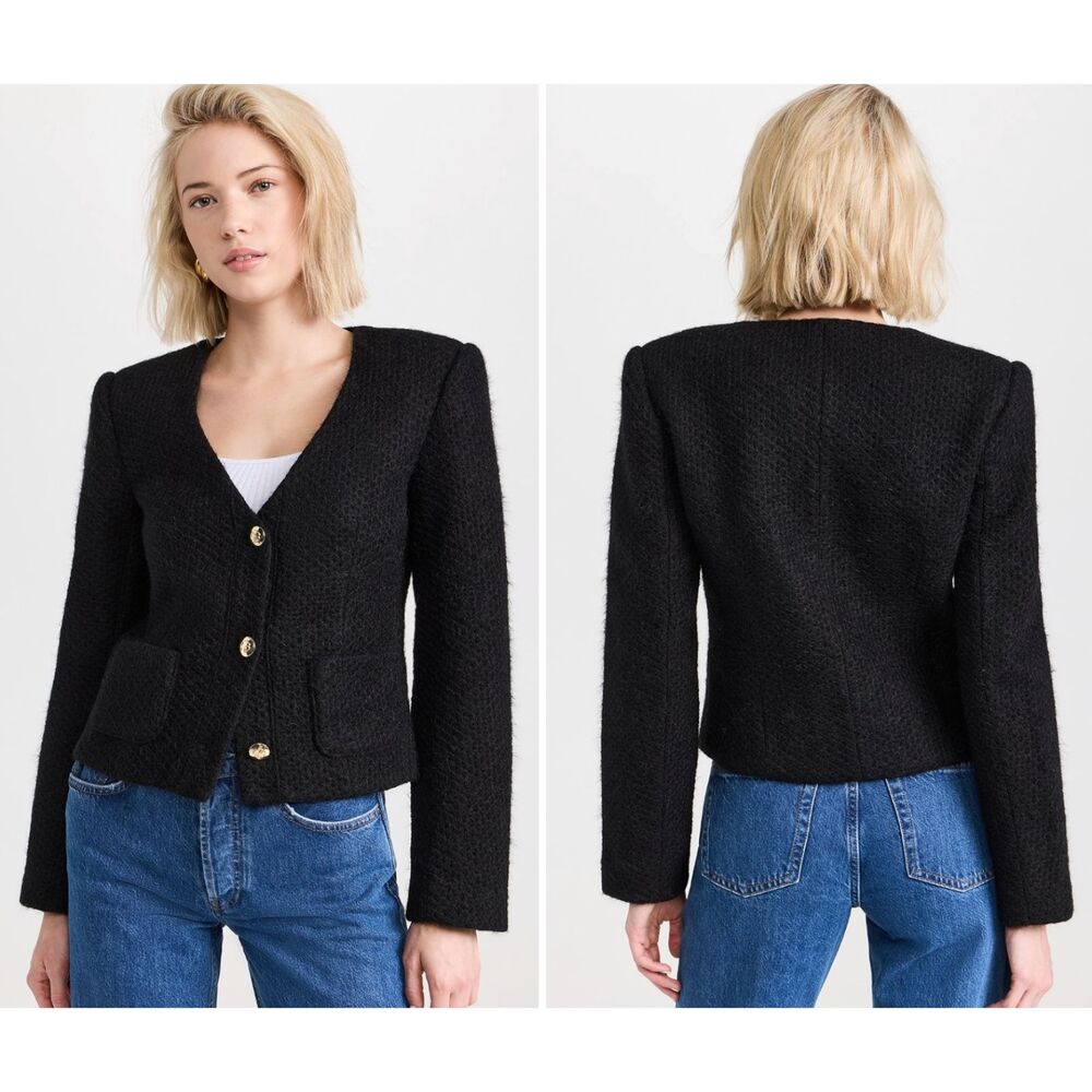 ANINE BING Anitta Woven Tweed Jacket Black Gold Buttons Size XS